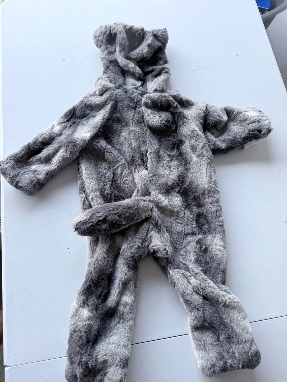 Fuzzy Wolf Baby Onesie Costume - Gray and Cream